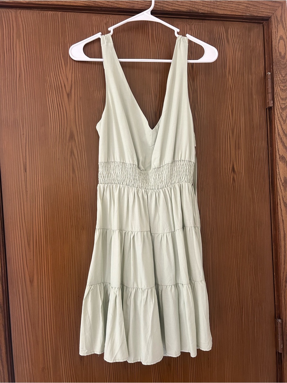 Sleeveless V-Neck Tiered Mini Dress in Light Sage
